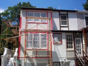 Rough
              texture on old tudor style townhouse